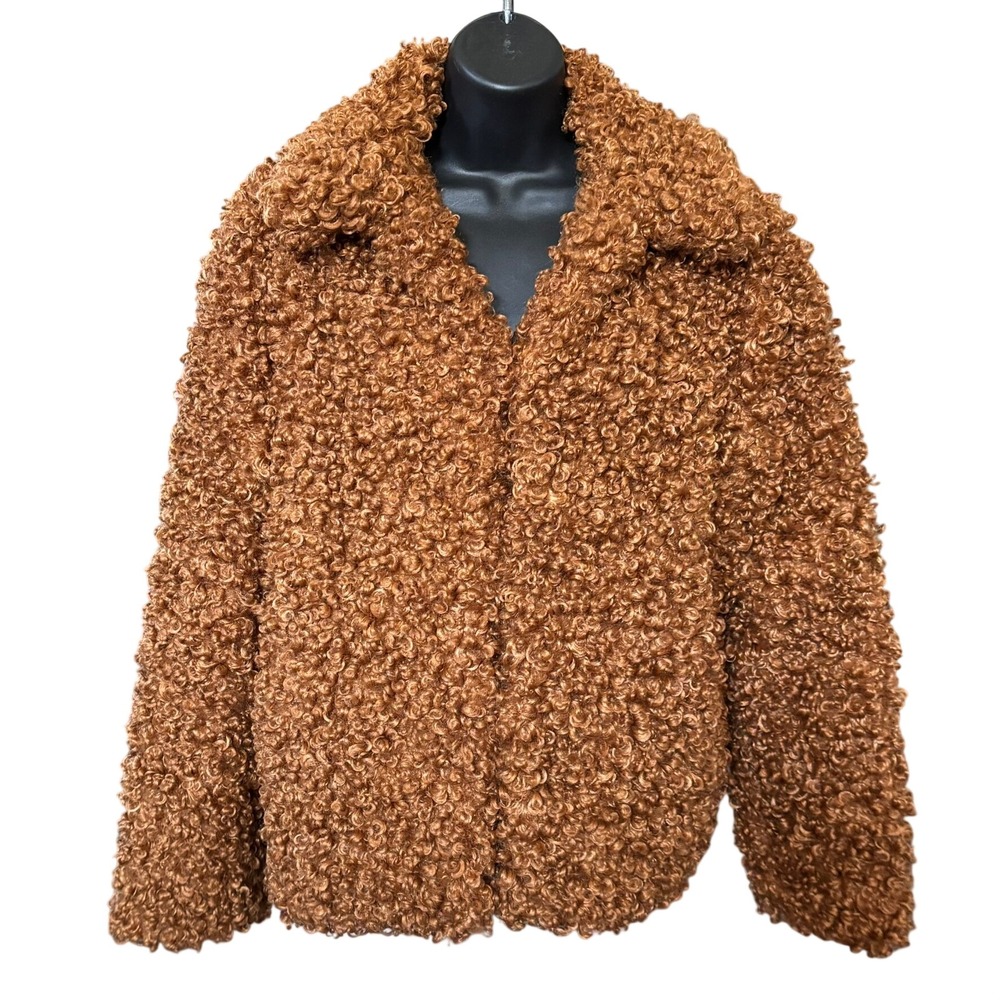 Zara Curly Faux Fur Coat Size M Brown Teddy Jacket Maximalism Shearling